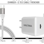 Voltma 20W Cargador Tipo-C y Cable de Carga Trenzado Tipo C-C de 60W Combo (20B60CC)
